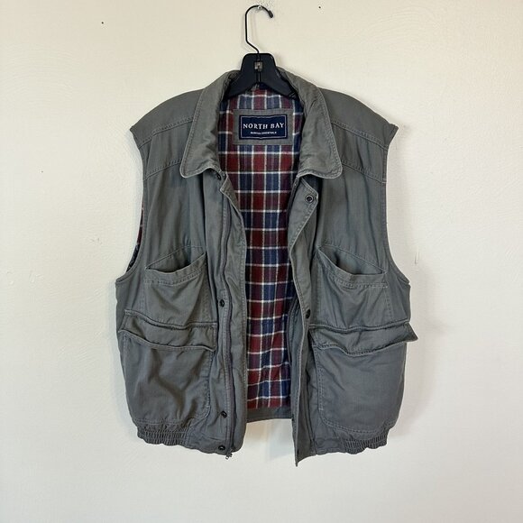 North Bay Rugged Essentials Mens Utility Vest Pockets Plaid Lining Medium Cotton - Picture 12 of 12
